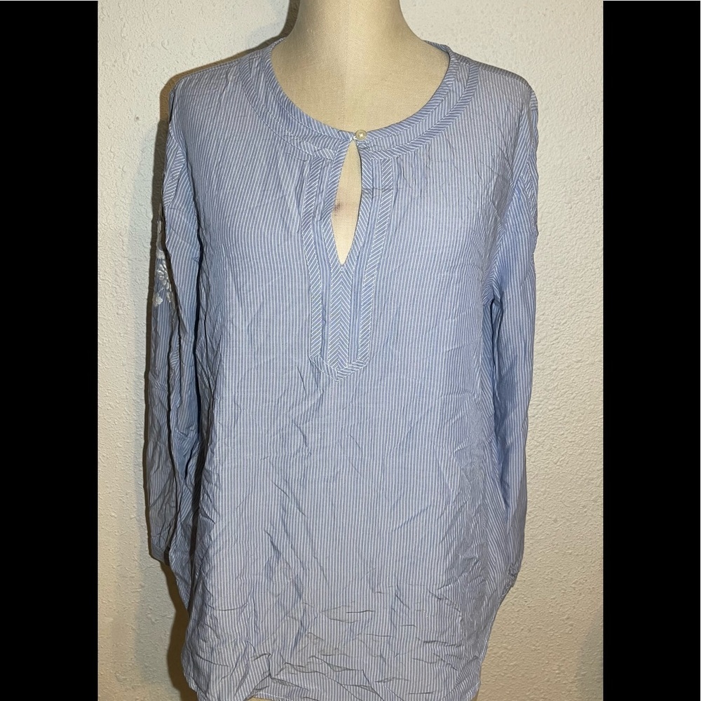 Loft blue/white striped blouse size large